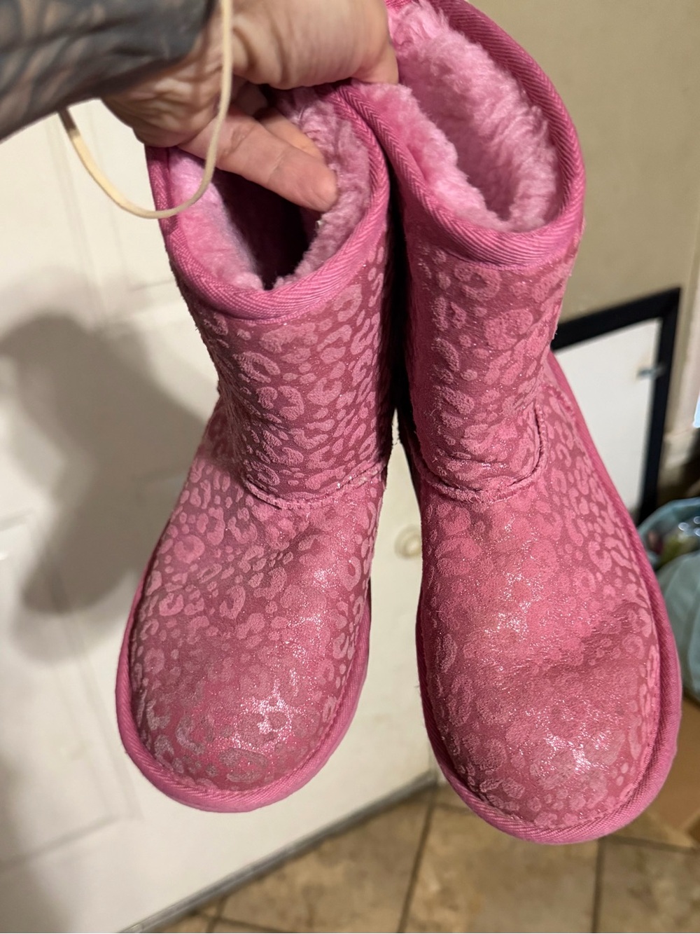 UGG Pink Leopard-Print Shearling Boots